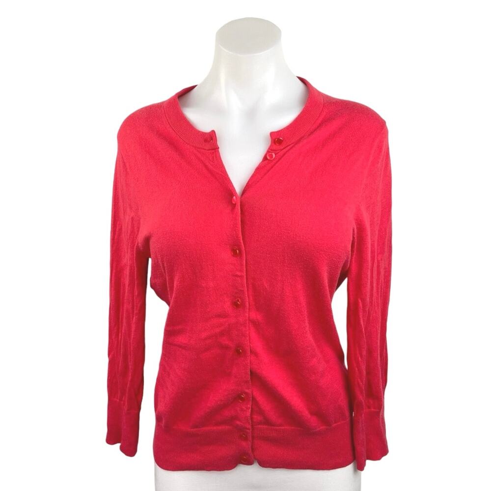 J.Crew Women's Red Long Sleeve Crew Neck Casual Button Up T-shirt Tee Top Size M